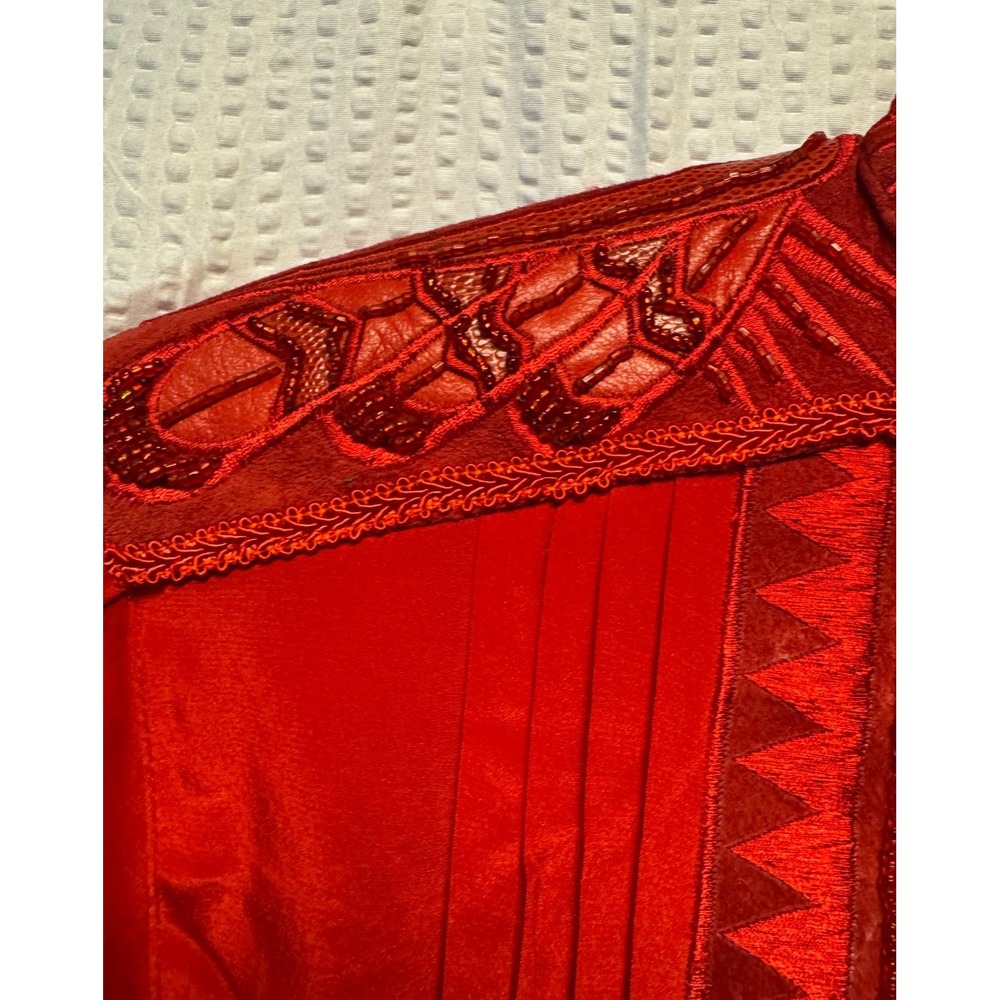 VTG 1980-90s Erez SZ 2 (Small) 100% Silk Red Heavy Embellished Blouse Detail NWT - Picture 8 of 16